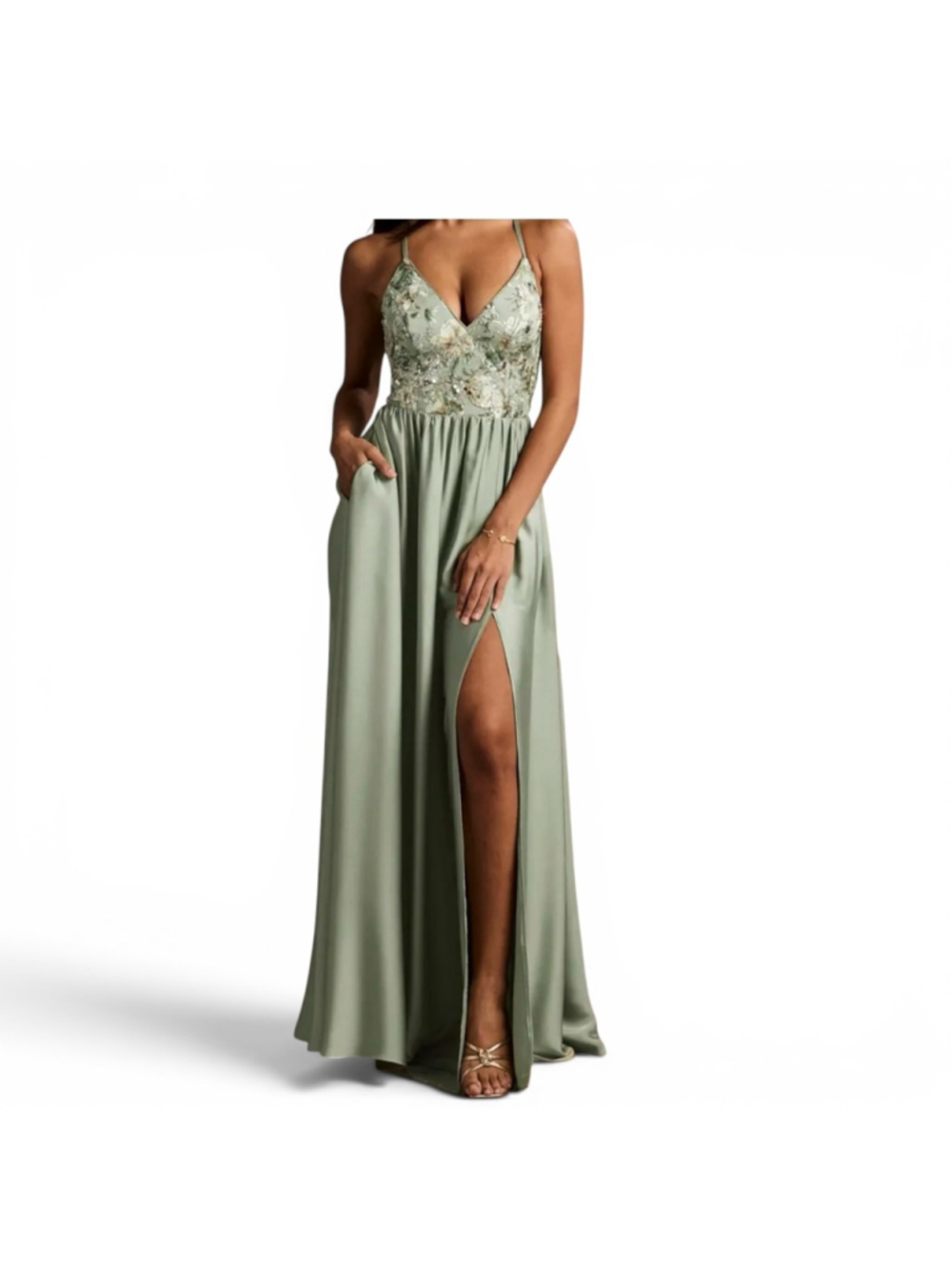 Size 2 Azazie Atelier Olive Green Floral Embroidered special occasion dress gown - Picture 8 of 10